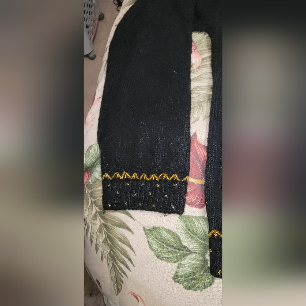 #017 Karen Scott- Black Sequined Front Button-up Sweater Cardigan- Sz. XL - Picture 5 of 14